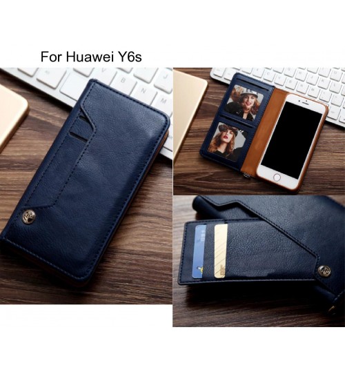 Huawei Y6s Case Slim Leather Wallet Case 6 Cards 2 Id Magnet - Blue