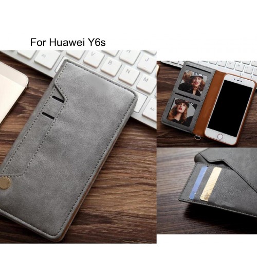 Huawei Y6s Case Slim Leather Wallet Case 6 Cards 2 Id Magnet - Grey
