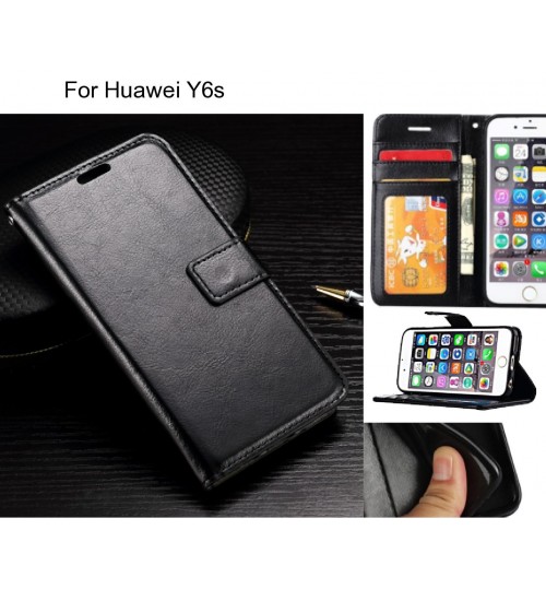 Huawei Y6s Case Fine Leather Wallet Case - Black