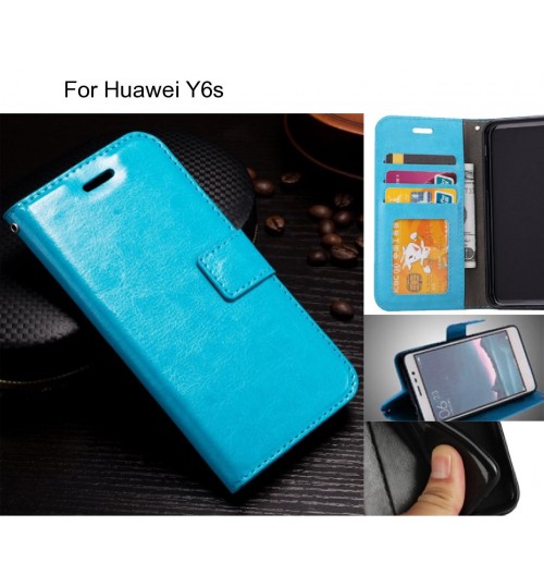 Huawei Y6s Case Fine Leather Wallet Case - Blue