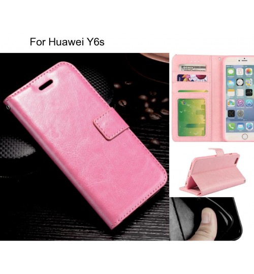 Huawei Y6s Case Fine Leather Wallet Case - Pink