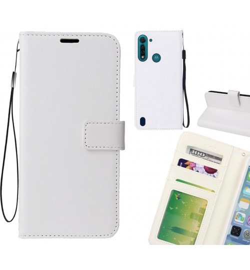 Moto G8 Power Lite Case Fine Leather Wallet Case - White