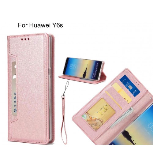 Huawei Y6s Case Silk Texture Leather Wallet Case - Rose Gold