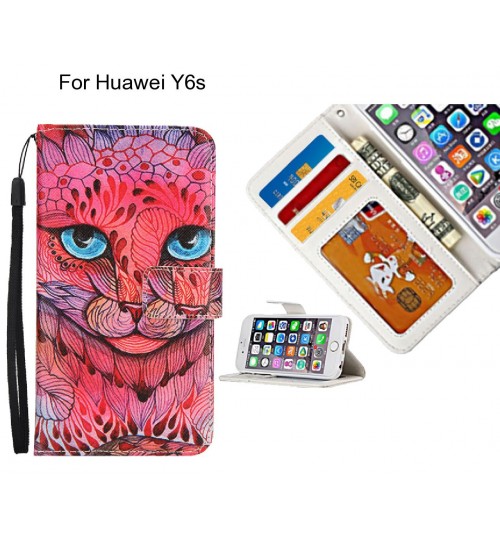 Huawei Y6s case 3 card leather wallet case printed ID