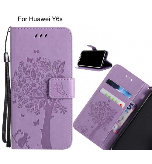 Huawei Y6s case leather wallet case embossed pattern