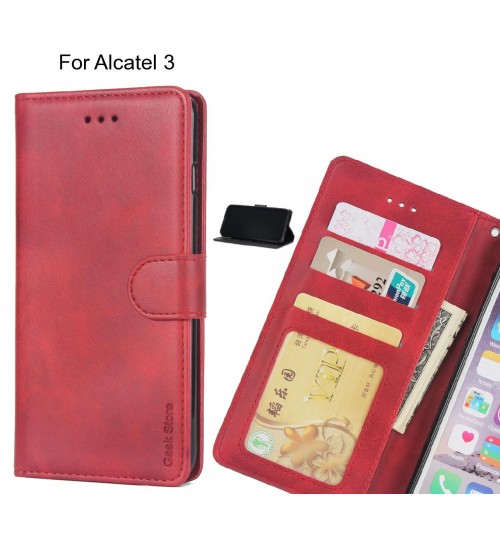 Alcatel 3 Case Executive Leather Wallet Case - Red