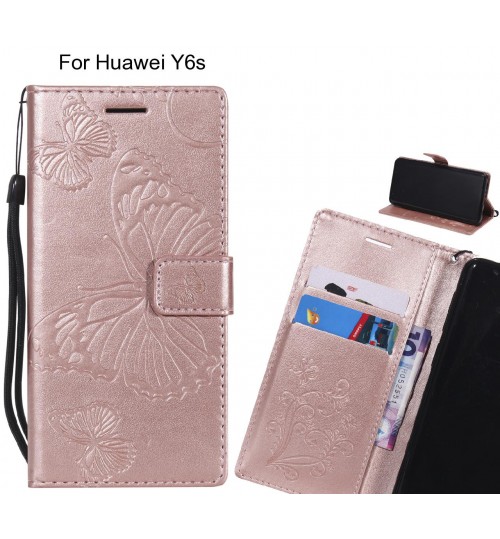 Huawei Y6s Case Embossed Butterfly Wallet Leather Case - Rose Gold