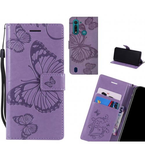 Moto G8 Power Lite Case Embossed Butterfly Wallet Leather Case - Purple