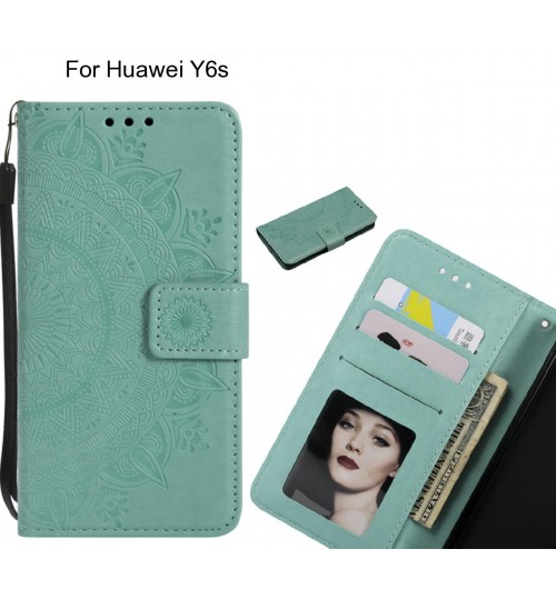 Huawei Y6s Case mandala embossed leather wallet case