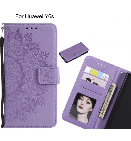 Huawei Y6s Case Mandala Embossed Leather Wallet Case - Purple
