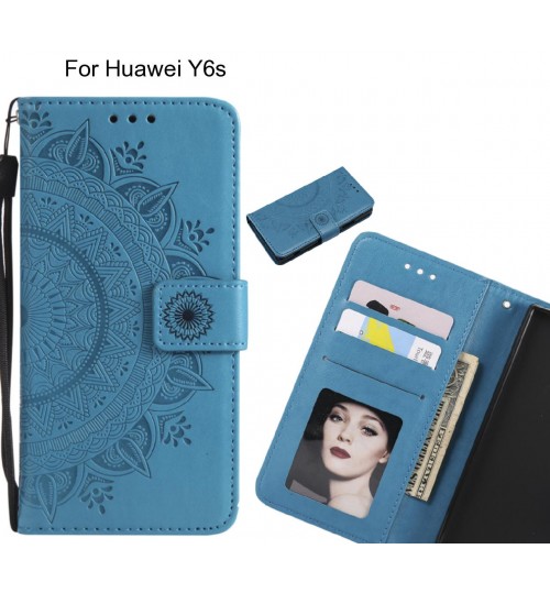 Huawei Y6s Case Mandala Embossed Leather Wallet Case - Blue