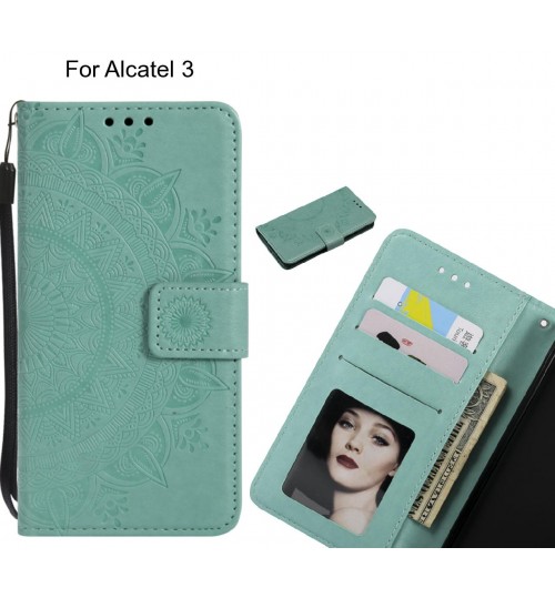 Alcatel 3 Case Mandala Embossed Leather Wallet Case - Green