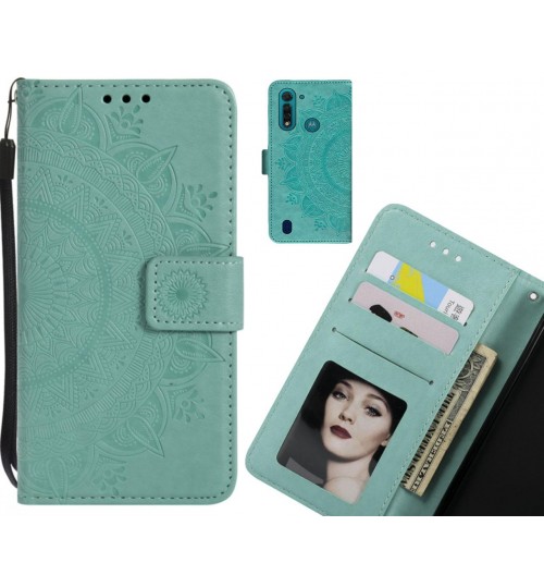 Moto G8 Power Lite Case mandala embossed leather wallet case