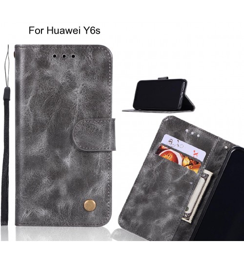 Huawei Y6s Case Vintage Fine Leather Wallet Case - Grey
