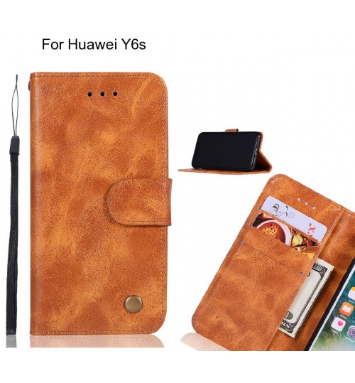 Huawei Y6s Case Vintage Fine Leather Wallet Case - Brown