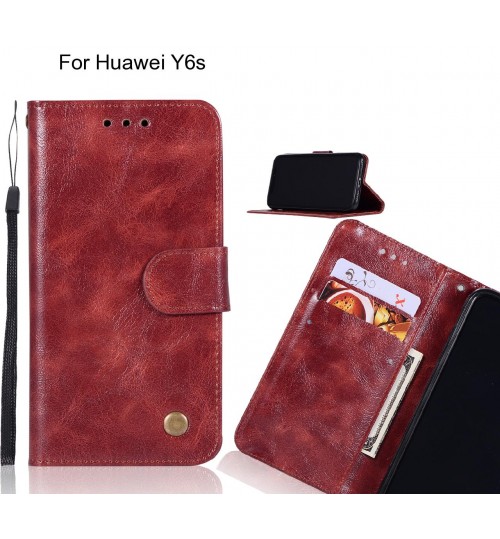 Huawei Y6s Case Vintage Fine Leather Wallet Case - Dark Red