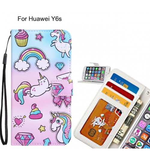 Huawei Y6s case 3 card leather wallet case printed ID