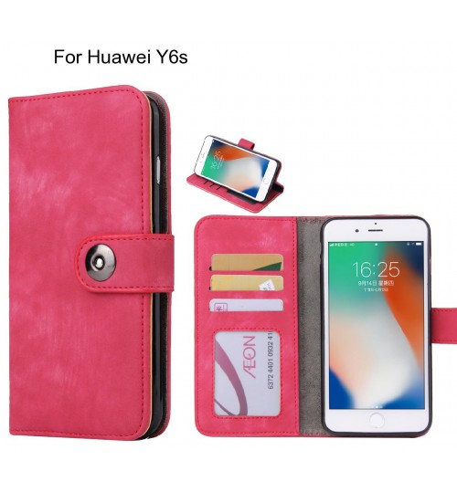 Huawei Y6s Case Retro Leather Wallet Case - Hot Pink