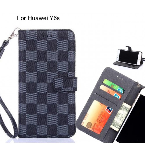 Huawei Y6s Case Grid Wallet Leather Case - Black
