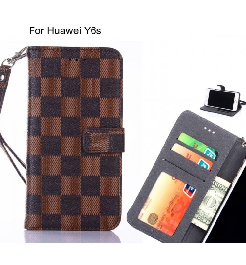 Huawei Y6s Case Grid Wallet Leather Case - Brown