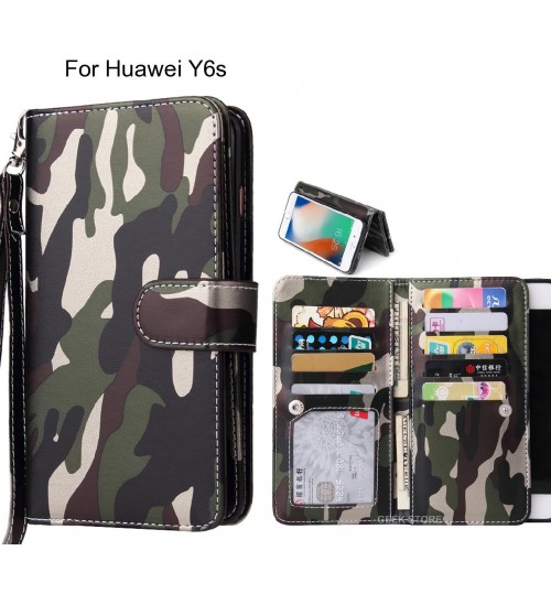Huawei Y6s Case Camouflage Wallet Leather Case - Green