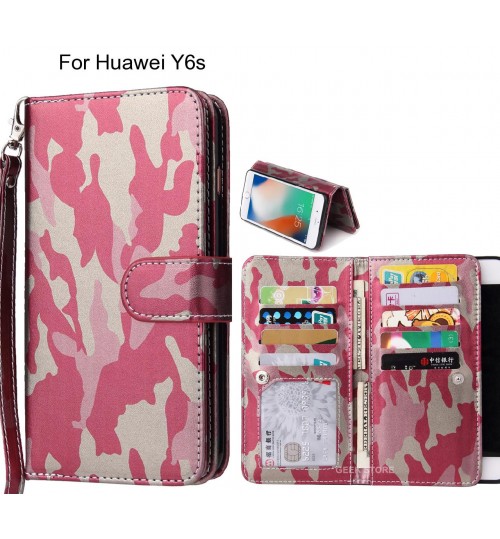 Huawei Y6s Case Camouflage Wallet Leather Case - Pink