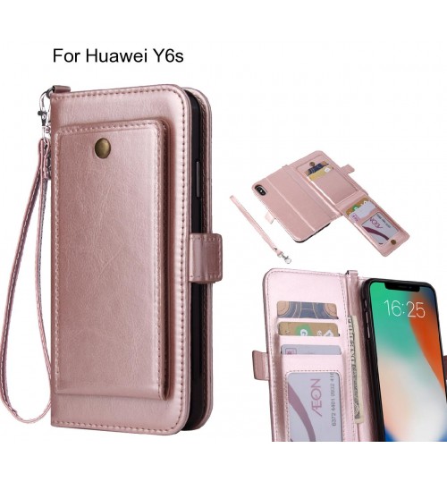 Huawei Y6s Case Retro Leather Wallet Case - Rose Gold