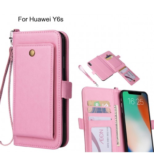 Huawei Y6s Case Retro Leather Wallet Case - Pink
