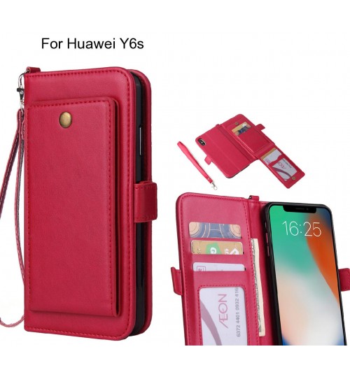 Huawei Y6s Case Retro Leather Wallet Case - Hot Pink
