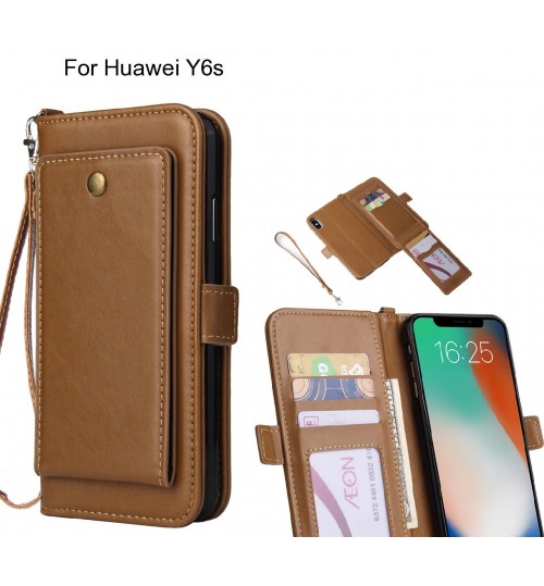 Huawei Y6s Case Retro Leather Wallet Case - Brown