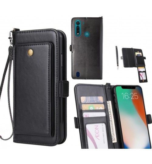 Moto G8 Power Lite Case Retro Leather Wallet Case