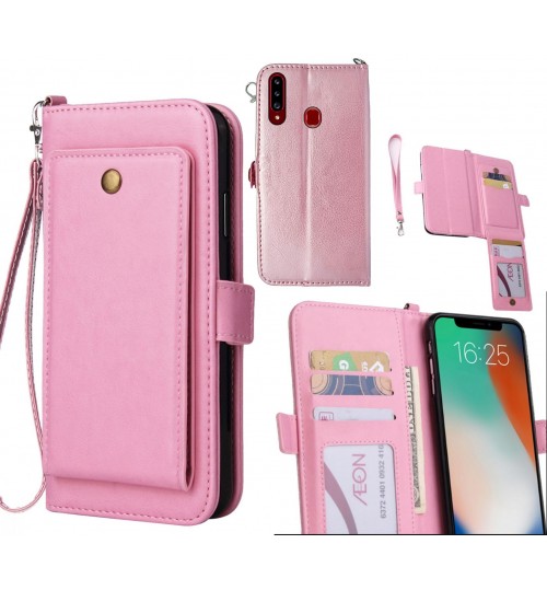 Samsung Galaxy A20s Case Retro Leather Wallet Case - Pink