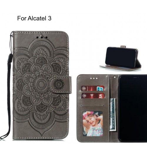 Alcatel 3 Case Leather Wallet Case Embossed Pattern - Grey