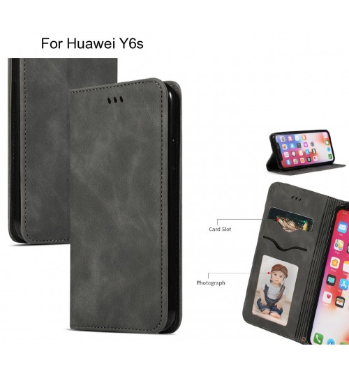 Huawei Y6s Case Premium Leather Magnetic Wallet Case - Black