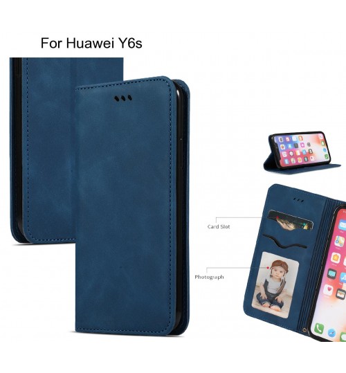 Huawei Y6s Case Premium Leather Magnetic Wallet Case - Blue