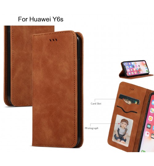 Huawei Y6s Case Premium Leather Magnetic Wallet Case - Brown
