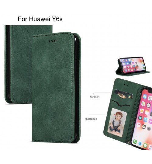 Huawei Y6s Case Premium Leather Magnetic Wallet Case - Green