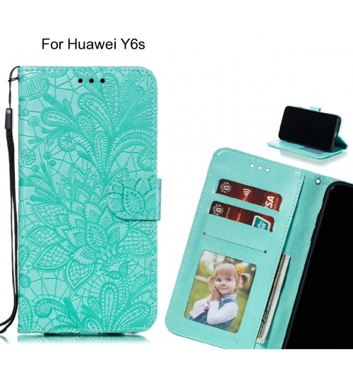 Huawei Y6s Case Embossed Wallet Slot Case - Green