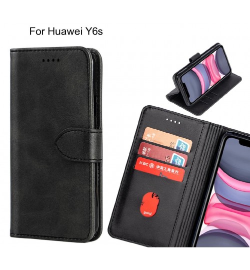 Huawei Y6s Case Premium Leather Id Wallet Case - Black