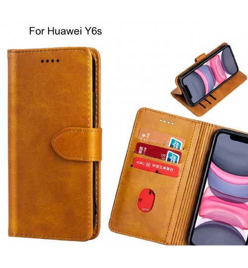Huawei Y6s Case Premium Leather Id Wallet Case - Brown