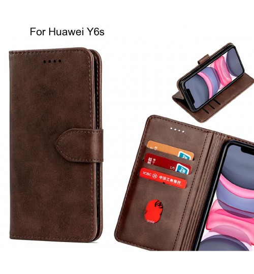 Huawei Y6s Case Premium Leather Id Wallet Case - Dark Brown