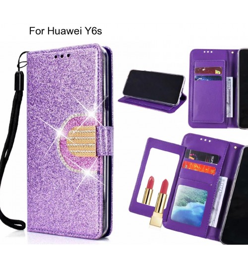 Huawei Y6s Case Glaring Wallet Leather Case With Mirror - Purple
