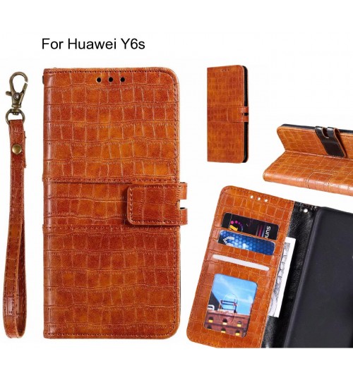 Huawei Y6s Case Croco Wallet Leather Case - Brown