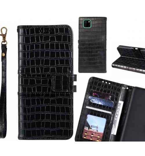 Huawei Y5p Case Croco Wallet Leather Case - Black