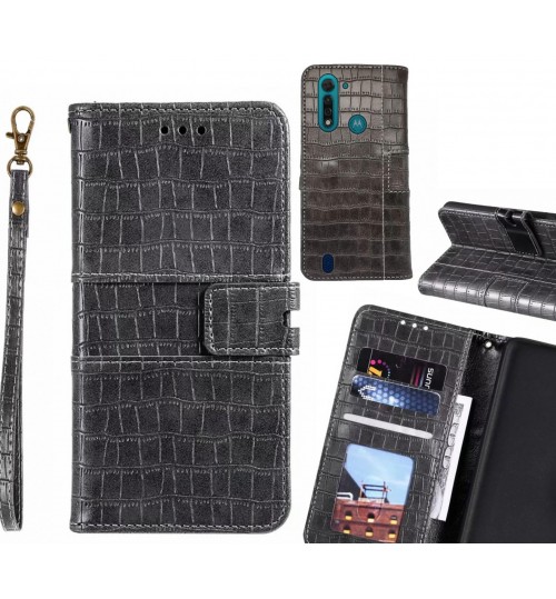 Moto G8 Power Lite Case Croco Wallet Leather Case - Grey