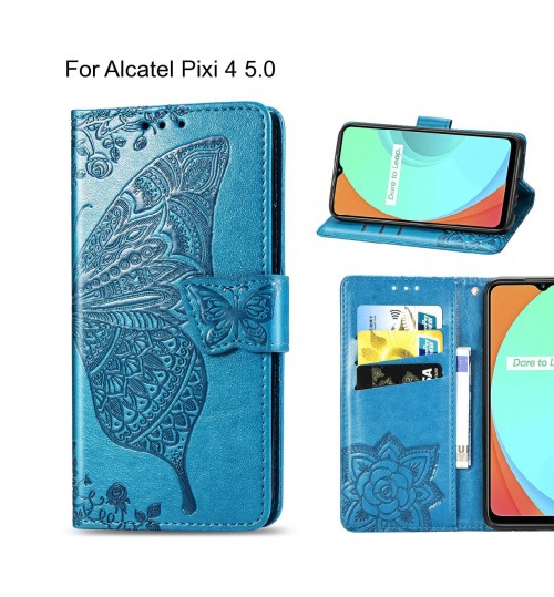 Alcatel Pixi 4 5.0 case Embossed Butterfly Wallet Leather Case