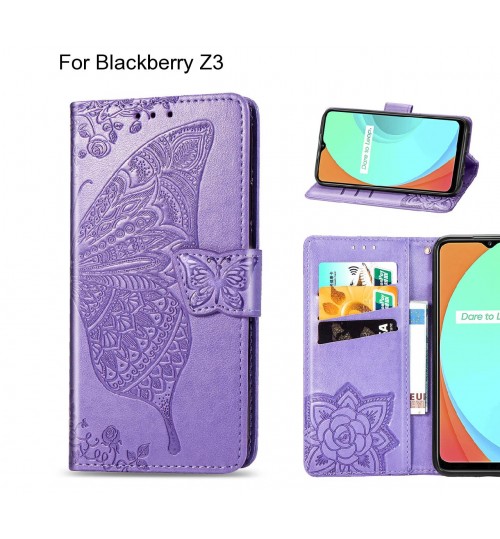 Blackberry Z3 case Embossed Butterfly Wallet Leather Case