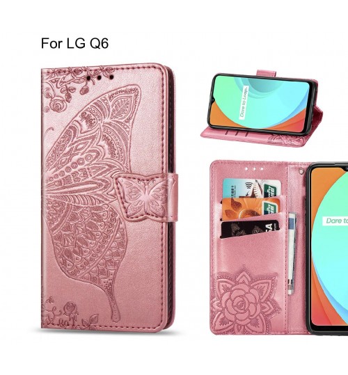 LG Q6 case Embossed Butterfly Wallet Leather Case