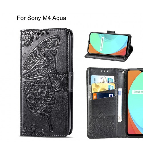 Sony M4 Aqua case Embossed Butterfly Wallet Leather Case