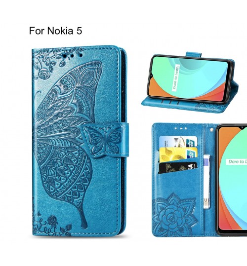 Nokia 5 case Embossed Butterfly Wallet Leather Case
